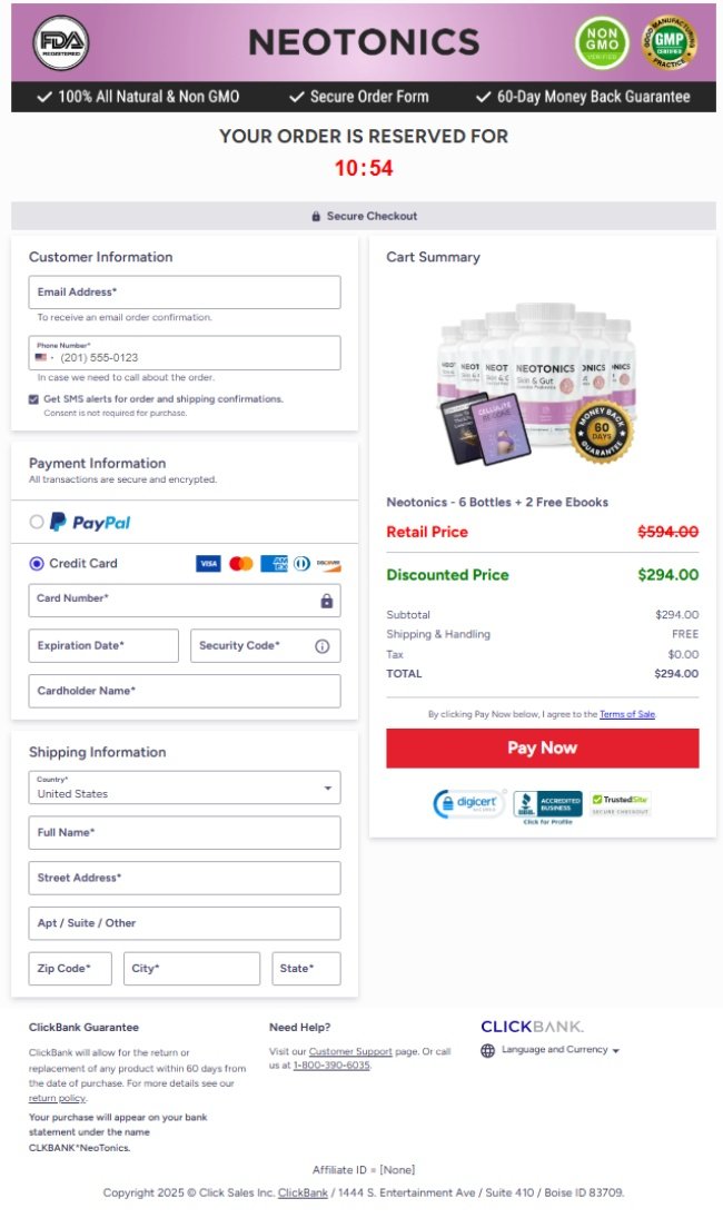 Neotonics Official Website Secure Order Page